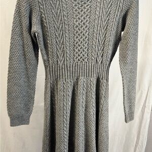 Elegant Gray Women's Cable Knit Sweater Dress